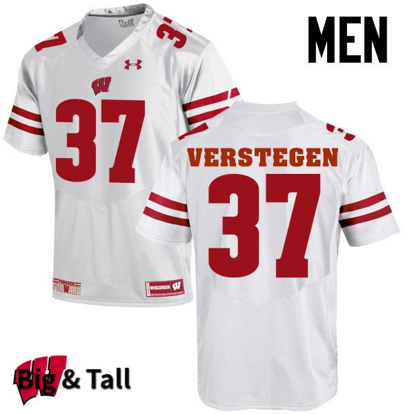Wisconsin Badgers Men's #37 Brett Verstegen NCAA Under Armour Authentic White Big & Tall College Stitched Football Jersey YV40E86PA